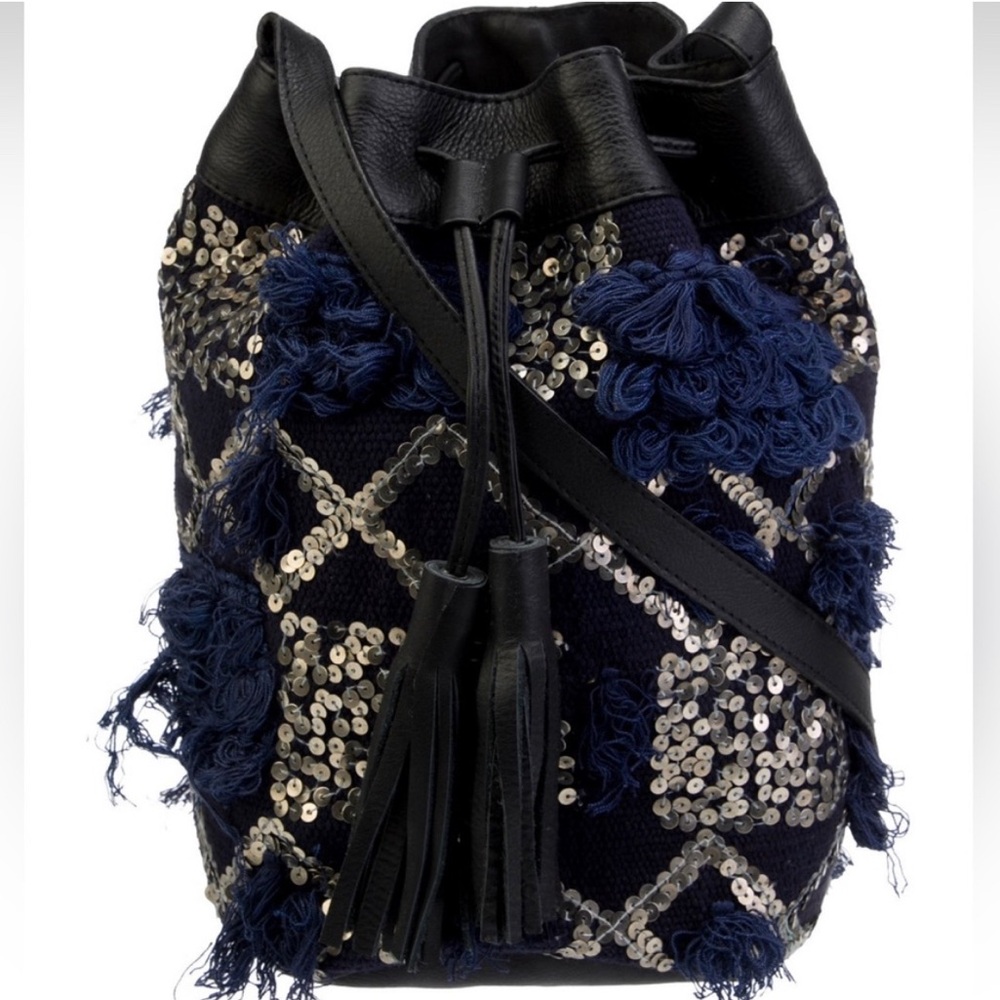 ANTIK BATIK Blue& Black Embellished Shoulder Bag.
